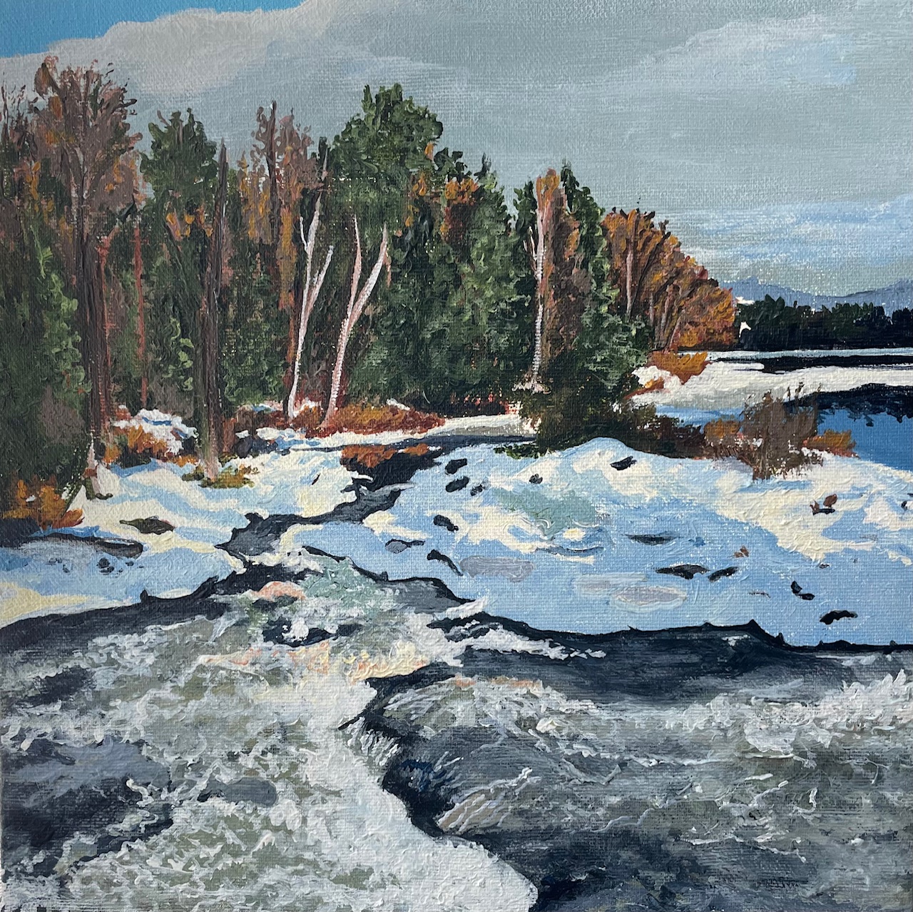 Original Acrylic Painting by Anne Shaughnessy depicting a landscape scene in Quebec.