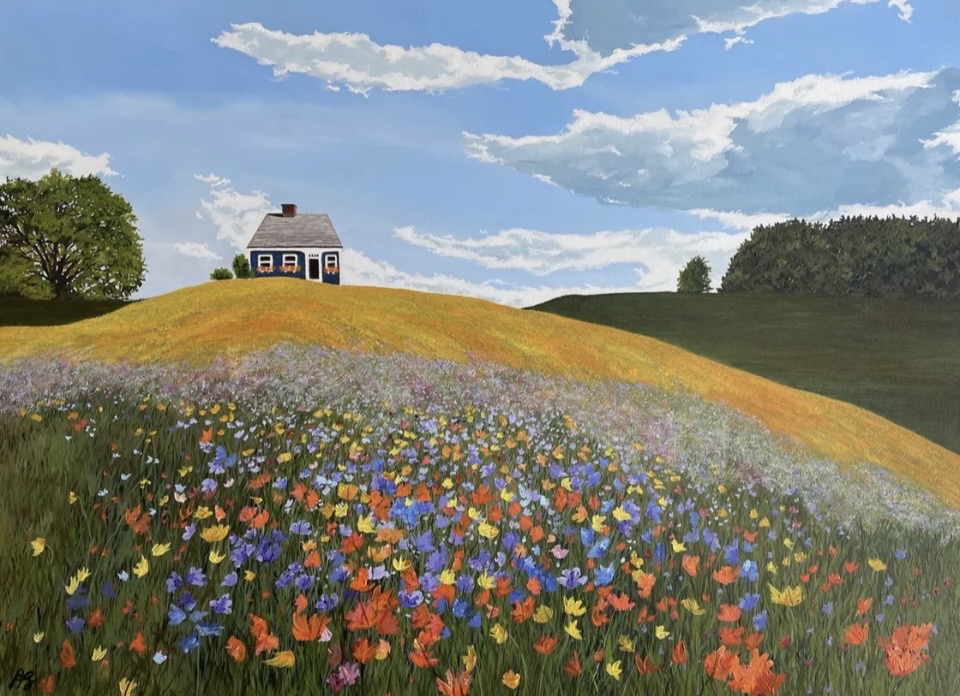 Original Acrylic Painting by Anne Shaughnessy depicting a floral field landscape.